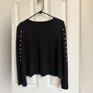Black Long Sleeve Top with Pearl Accents